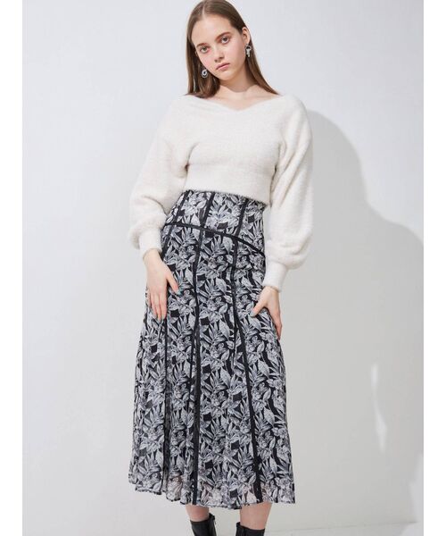 MERCURYDUO（マーキュリーデュオ）の「コルセットパイピングフレアフラワースカート（スカート・レディース・ブラック/グレー/アイボリー・SMALL/MEDIUM）」の17枚目の写真