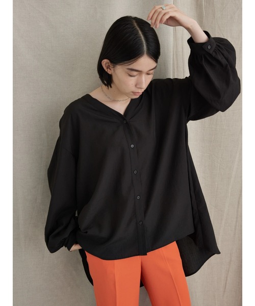 AMERICAN HOLIC（アメリカンホリック）の「Ｖネックボリュームシアーチュニック（Tシャツ/カットソー・レディース・ブラック/テラコッタ・L/M）」の13枚目の写真