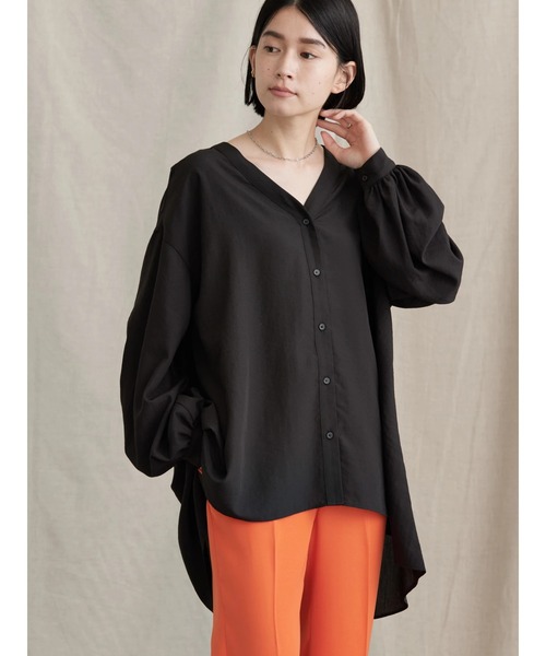 AMERICAN HOLIC（アメリカンホリック）の「Ｖネックボリュームシアーチュニック（Tシャツ/カットソー・レディース・ブラック/テラコッタ・L/M）」の20枚目の写真