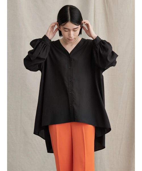 AMERICAN HOLIC（アメリカンホリック）の「Ｖネックボリュームシアーチュニック（Tシャツ/カットソー・レディース・ブラック/テラコッタ・L/M）」の21枚目の写真