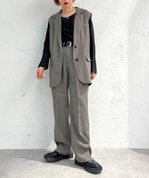 apres jour mignon（アプレジュールミニョン）の「チェックストレートパンツ【SETUP着用可能】【ZOZOTOWN限定アイテム】（その他パンツ・レディース・グレー/ダークブラウン/ベージュ・SMALL/MEDIUM/X-LARGE）」の7枚目の写真