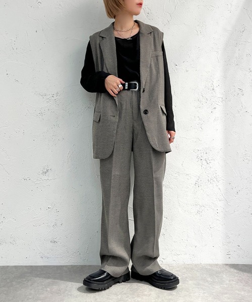 apres jour mignon（アプレジュールミニョン）の「チェックストレートパンツ【SETUP着用可能】【ZOZOTOWN限定アイテム】（その他パンツ・レディース・グレー/ダークブラウン/ベージュ・SMALL/MEDIUM/X-LARGE）」の8枚目の写真