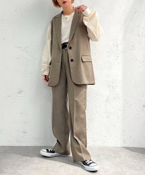 apres jour mignon（アプレジュールミニョン）の「チェックストレートパンツ【SETUP着用可能】【ZOZOTOWN限定アイテム】（その他パンツ・レディース・グレー/ダークブラウン/ベージュ・SMALL/MEDIUM/X-LARGE）」の18枚目の写真