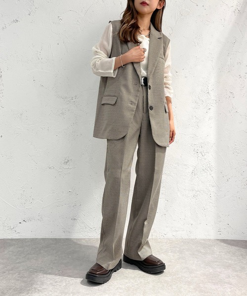 apres jour mignon（アプレジュールミニョン）の「チェックストレートパンツ【SETUP着用可能】【ZOZOTOWN限定アイテム】（その他パンツ・レディース・グレー/ダークブラウン/ベージュ・SMALL/MEDIUM/X-LARGE）」の13枚目の写真