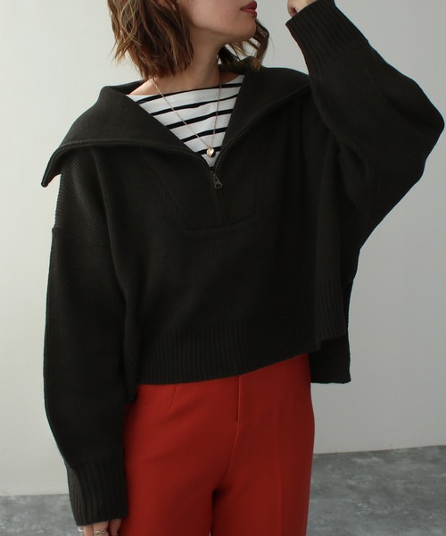 Social GIRL（ソーシャルガール）の「ハーフジップニットプルオーバー（ニット/セーター・レディース・ベージュ/ブラック/アイボリー・M）」の3枚目の写真