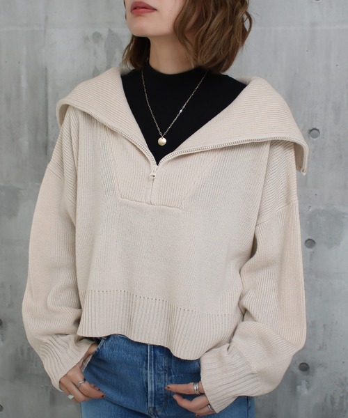 Social GIRL（ソーシャルガール）の「ハーフジップニットプルオーバー（ニット/セーター・レディース・ベージュ/ブラック/アイボリー・M）」の9枚目の写真