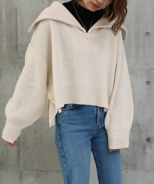 Social GIRL（ソーシャルガール）の「ハーフジップニットプルオーバー（ニット/セーター・レディース・ベージュ/ブラック/アイボリー・M）」の13枚目の写真