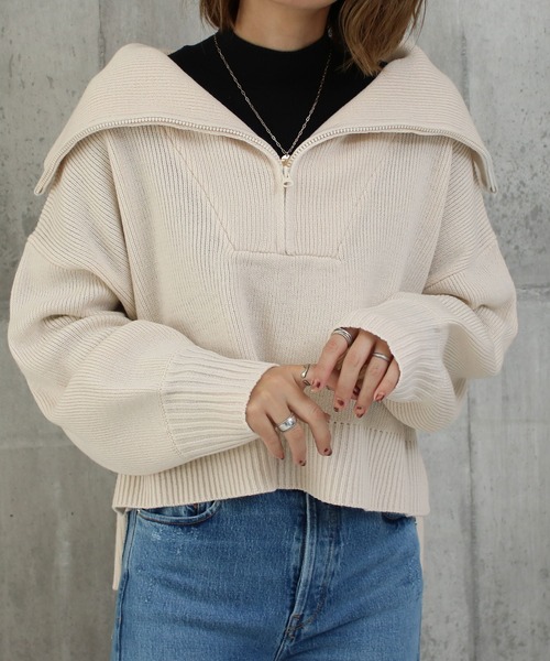 Social GIRL（ソーシャルガール）の「ハーフジップニットプルオーバー（ニット/セーター・レディース・ベージュ/ブラック/アイボリー・M）」の10枚目の写真