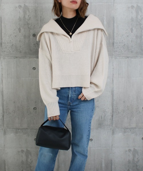 Social GIRL（ソーシャルガール）の「ハーフジップニットプルオーバー（ニット/セーター・レディース・ベージュ/ブラック/アイボリー・M）」の14枚目の写真