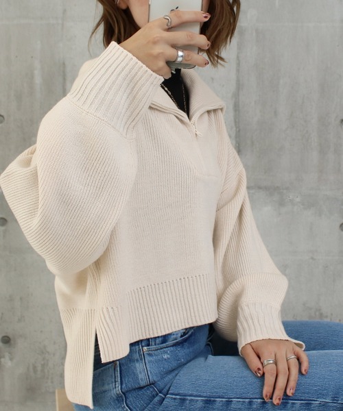 Social GIRL（ソーシャルガール）の「ハーフジップニットプルオーバー（ニット/セーター・レディース・ベージュ/ブラック/アイボリー・M）」の11枚目の写真