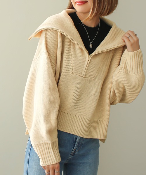 Social GIRL（ソーシャルガール）の「ハーフジップニットプルオーバー（ニット/セーター・レディース・ベージュ/ブラック/アイボリー・M）」の4枚目の写真