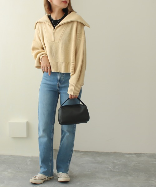 Social GIRL（ソーシャルガール）の「ハーフジップニットプルオーバー（ニット/セーター・レディース・ベージュ/ブラック/アイボリー・M）」の5枚目の写真