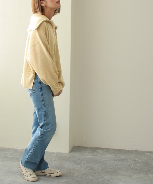 Social GIRL（ソーシャルガール）の「ハーフジップニットプルオーバー（ニット/セーター・レディース・ベージュ/ブラック/アイボリー・M）」の6枚目の写真