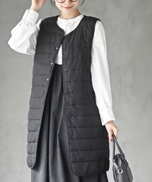 クルーネックロング丈中綿ベスト