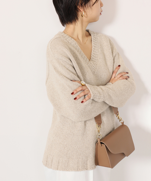 vermeil par iena artens ツイストヤーンvネックニット L VERMEIL par