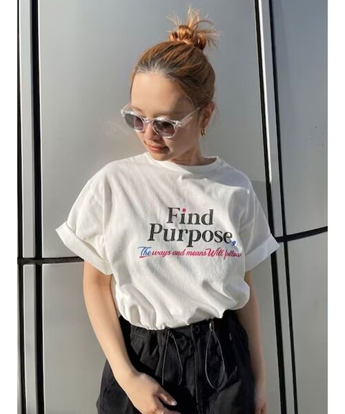 Ungrid（アングリッド）の「Find PurposeロゴルーズTee（Tシャツ/カットソー・レディース・ベージュ/ネイビー/オフホワイト・FREE）」の2枚目の写真