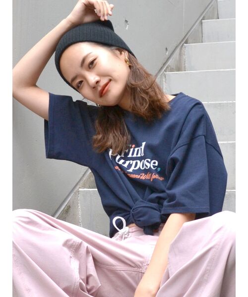 Ungrid（アングリッド）の「Find PurposeロゴルーズTee（Tシャツ/カットソー・レディース・ベージュ/ネイビー/オフホワイト・FREE）」の8枚目の写真