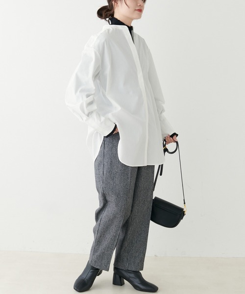 PUAL CE CIN(ピュアルセシン)の「【Du noir】バンド/ノーカラーブラウス(シャツ/ブラウス・レディース・ホワイト/ホワイト系・FREE)」の3枚目の写真