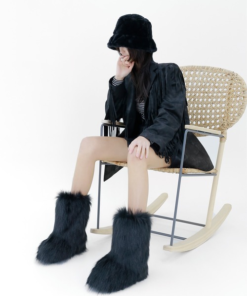 minsobi（ミンソビ）の「フェイクファーバケットハット（ハット・レディース・ブラック/ベージュ・FREE）」の7枚目の写真