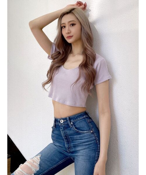 GYDA(ジェイダ)の「GG 2WAYバインダーショートTシャツ(Tシャツ/カットソー・レディース・ライトブルー/ブラック/パープル/オフホワイト・FREE)」の12枚目の写真