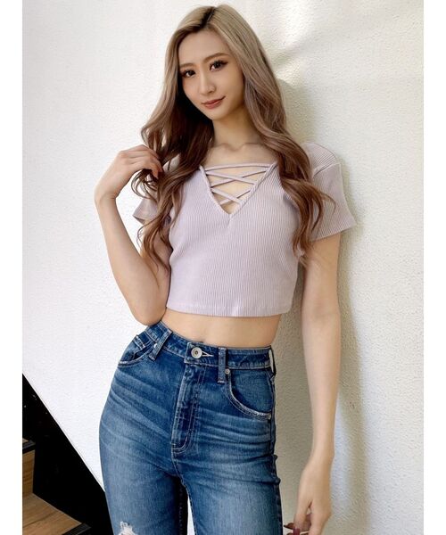 GYDA(ジェイダ)の「GG 2WAYバインダーショートTシャツ(Tシャツ/カットソー・レディース・ライトブルー/ブラック/パープル/オフホワイト・FREE)」の14枚目の写真