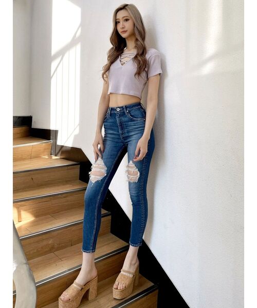 GYDA(ジェイダ)の「GG 2WAYバインダーショートTシャツ(Tシャツ/カットソー・レディース・ライトブルー/ブラック/パープル/オフホワイト・FREE)」の15枚目の写真