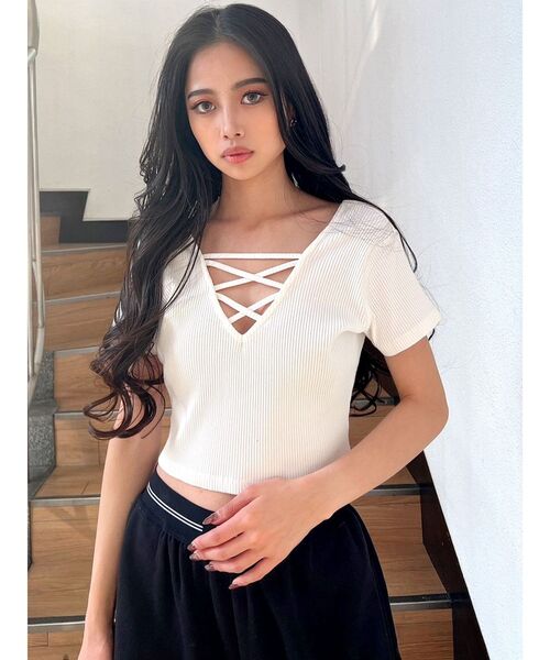 GYDA(ジェイダ)の「GG 2WAYバインダーショートTシャツ(Tシャツ/カットソー・レディース・ライトブルー/ブラック/パープル/オフホワイト・FREE)」の20枚目の写真