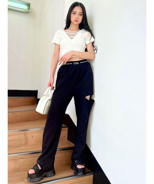 GYDA(ジェイダ)の「GG 2WAYバインダーショートTシャツ(Tシャツ/カットソー・レディース・ライトブルー/ブラック/パープル/オフホワイト・FREE)」の21枚目の写真