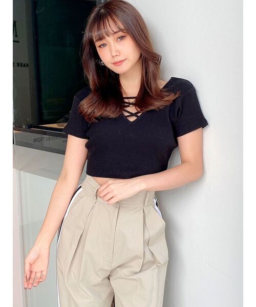 GYDA(ジェイダ)の「GG 2WAYバインダーショートTシャツ(Tシャツ/カットソー・レディース・ライトブルー/ブラック/パープル/オフホワイト・FREE)」の3枚目の写真