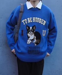 HOOK | HOOK -original- アメカジワンちゃんイラストニット風スウェット(スウェット)