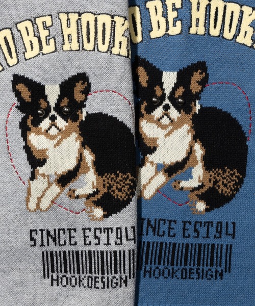 HOOK(フック)の「HOOK -original- アメカジワンちゃんイラストニット風スウェット(スウェット・メンズ・ライトグレー/ブルー・M/L/XL)」の6枚目の写真