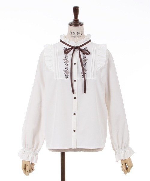 axes femme(アクシーズファム)の「薔薇刺繍ハイネックブラウス(シャツ/ブラウス・レディース・ブラック/キナリ/ピンク・LARGE/MEDIUM)」の8枚目の写真