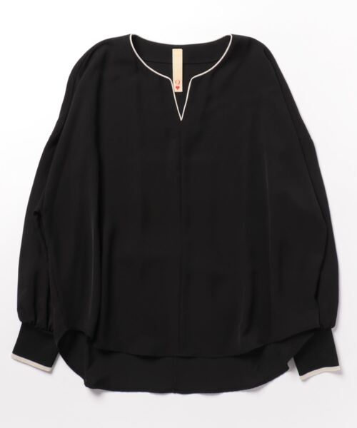 Q（キュー）の「キーネックパイピングブラス（シャツ/ブラウス・レディース・アイボリー/ブラック・MEDIUM）」の4枚目の写真