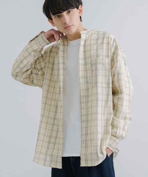 Rocky Monroe(ロッキーモンロー)の「オーバーサイズ バンドカラーブロードチェックシャツ(シャツ/ブラウス・メンズ・ラベンダー/オレンジ/ベージュ/グレー・M/L)」の1枚目の写真