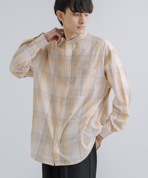 Rocky Monroe(ロッキーモンロー)の「オーバーサイズ バンドカラーブロードチェックシャツ(シャツ/ブラウス・メンズ・ラベンダー/オレンジ/ベージュ/グレー・M/L)」の4枚目の写真