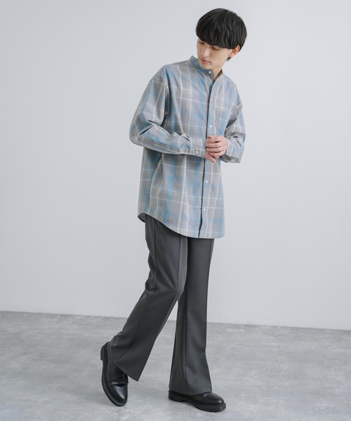 Rocky Monroe(ロッキーモンロー)の「オーバーサイズ バンドカラーブロードチェックシャツ(シャツ/ブラウス・メンズ・ラベンダー/オレンジ/ベージュ/グレー・M/L)」の7枚目の写真
