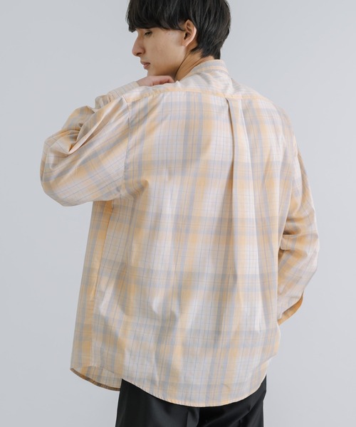 Rocky Monroe(ロッキーモンロー)の「オーバーサイズ バンドカラーブロードチェックシャツ(シャツ/ブラウス・メンズ・ラベンダー/オレンジ/ベージュ/グレー・M/L)」の18枚目の写真