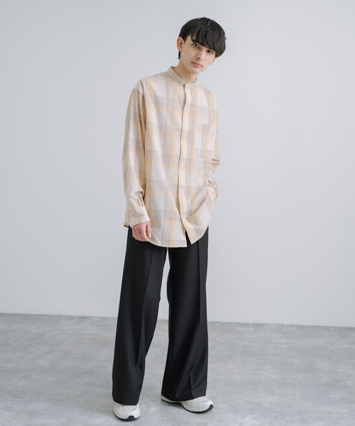 Rocky Monroe(ロッキーモンロー)の「オーバーサイズ バンドカラーブロードチェックシャツ(シャツ/ブラウス・メンズ・ラベンダー/オレンジ/ベージュ/グレー・M/L)」の19枚目の写真