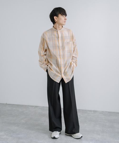 Rocky Monroe(ロッキーモンロー)の「オーバーサイズ バンドカラーブロードチェックシャツ(シャツ/ブラウス・メンズ・ラベンダー/オレンジ/ベージュ/グレー・M/L)」の20枚目の写真