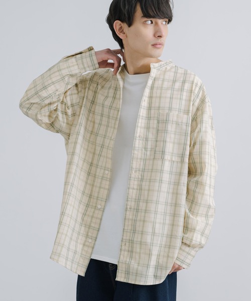 Rocky Monroe(ロッキーモンロー)の「オーバーサイズ バンドカラーブロードチェックシャツ(シャツ/ブラウス・メンズ・ラベンダー/オレンジ/ベージュ/グレー・M/L)」の9枚目の写真