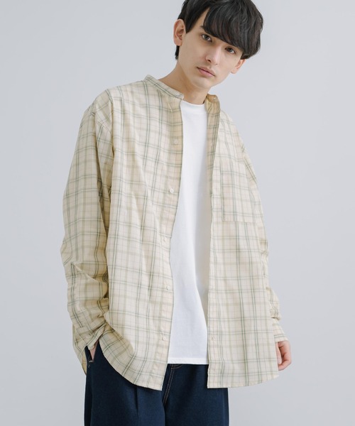Rocky Monroe(ロッキーモンロー)の「オーバーサイズ バンドカラーブロードチェックシャツ(シャツ/ブラウス・メンズ・ラベンダー/オレンジ/ベージュ/グレー・M/L)」の10枚目の写真