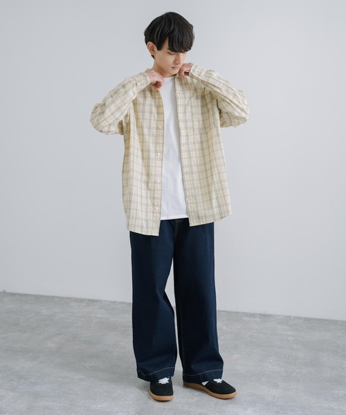 Rocky Monroe(ロッキーモンロー)の「オーバーサイズ バンドカラーブロードチェックシャツ(シャツ/ブラウス・メンズ・ラベンダー/オレンジ/ベージュ/グレー・M/L)」の11枚目の写真