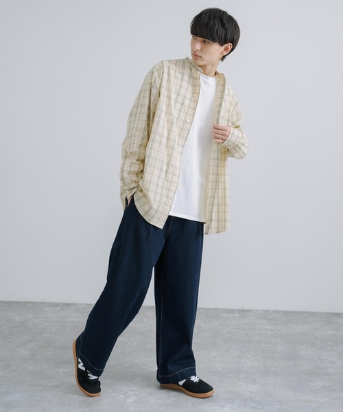 Rocky Monroe(ロッキーモンロー)の「オーバーサイズ バンドカラーブロードチェックシャツ(シャツ/ブラウス・メンズ・ラベンダー/オレンジ/ベージュ/グレー・M/L)」の12枚目の写真