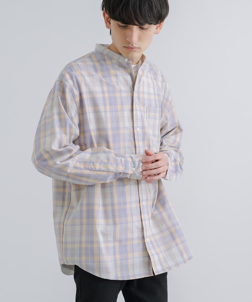 Rocky Monroe(ロッキーモンロー)の「オーバーサイズ バンドカラーブロードチェックシャツ(シャツ/ブラウス・メンズ・ラベンダー/オレンジ/ベージュ/グレー・M/L)」の13枚目の写真