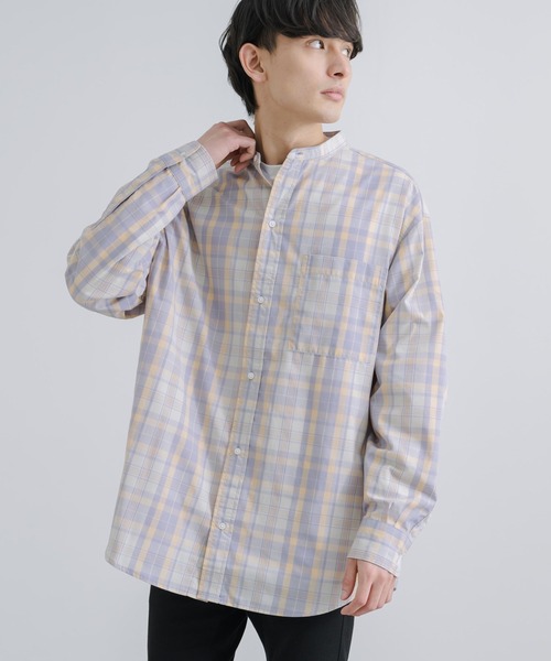 Rocky Monroe(ロッキーモンロー)の「オーバーサイズ バンドカラーブロードチェックシャツ(シャツ/ブラウス・メンズ・ラベンダー/オレンジ/ベージュ/グレー・M/L)」の14枚目の写真