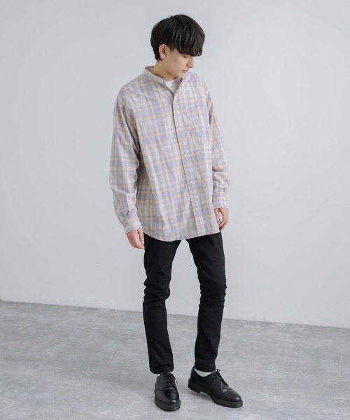 Rocky Monroe(ロッキーモンロー)の「オーバーサイズ バンドカラーブロードチェックシャツ(シャツ/ブラウス・メンズ・ラベンダー/オレンジ/ベージュ/グレー・M/L)」の15枚目の写真