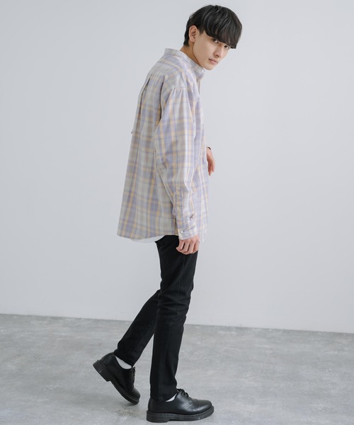 Rocky Monroe(ロッキーモンロー)の「オーバーサイズ バンドカラーブロードチェックシャツ(シャツ/ブラウス・メンズ・ラベンダー/オレンジ/ベージュ/グレー・M/L)」の16枚目の写真