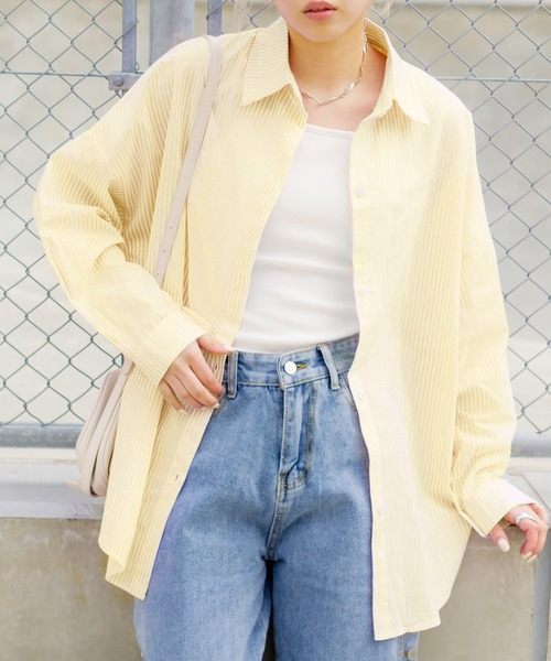 SpRay(スプレイ)の「ストライプシャツ(シャツ/ブラウス・レディース・ブルー/ピンク/イエロー/オレンジ/グリーン/ブラック・FREE)」の5枚目の写真