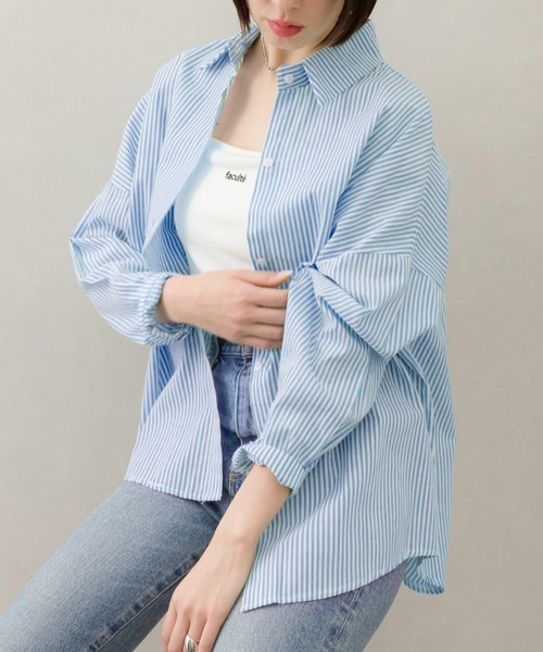 SpRay(スプレイ)の「ストライプシャツ(シャツ/ブラウス・レディース・ブルー/ピンク/イエロー/オレンジ/グリーン/ブラック・FREE)」の4枚目の写真