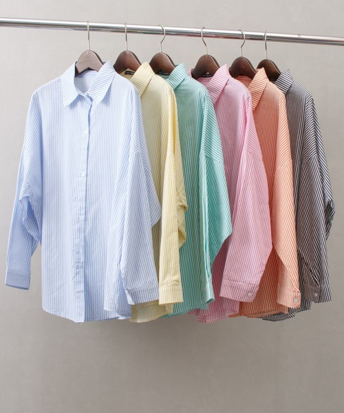 SpRay(スプレイ)の「ストライプシャツ(シャツ/ブラウス・レディース・ブルー/ピンク/イエロー/オレンジ/グリーン/ブラック・FREE)」の7枚目の写真